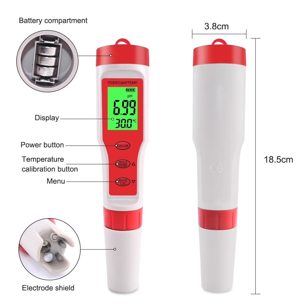 4 IN 1 TDS PH Meter PH/TDS/EC/ - огляд і ціна Ph Meter Digital Water Tester